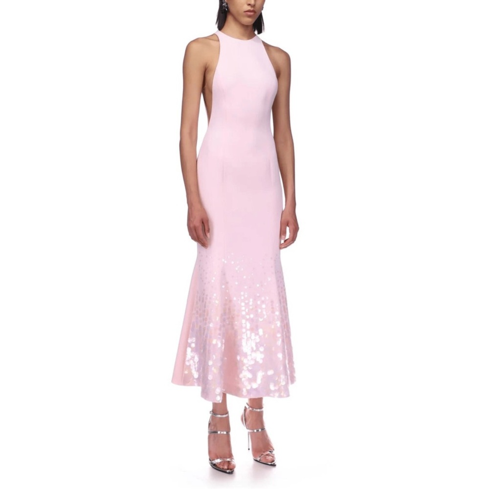 Beautiful David Koma Halter-Neck Pink Sequin Hem Maxi Dress